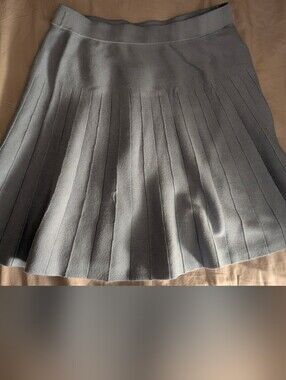 Pleated Knit Mini Skirt in Light Gray